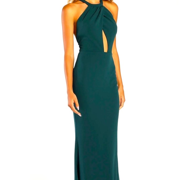 NWT Dark Teal Cutout Halter Mermaid Maxi Dress! - Picture 2 of 4